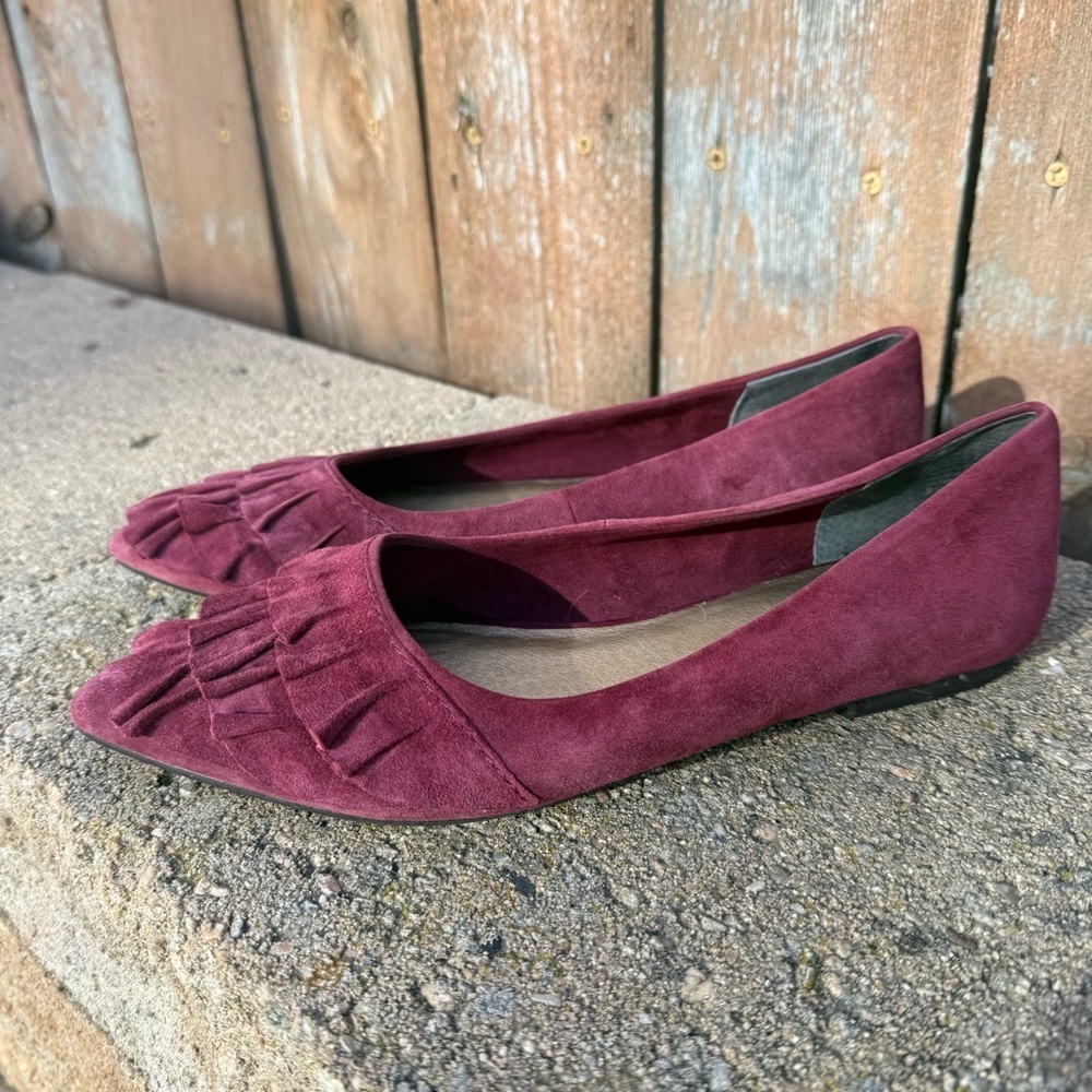 Seychelles Women's Leather Plum Pink Purple Ruffle Ballet Flats Shoe Size 8.5